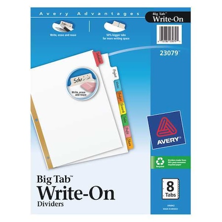 Avery Avery Big Tab Write & Erase Dividers 23079, 8 Multicolor Tabs, 1 Set 7278223079