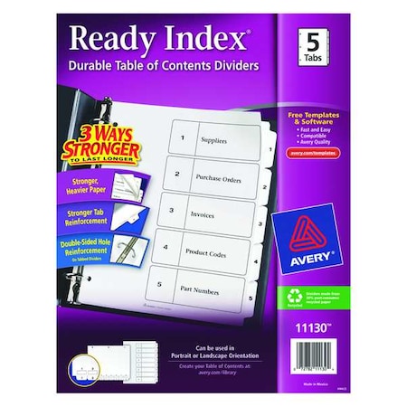 Avery Avery Ready Index Table of Contents Dividers 11130, 5-Tab Set 7278211130