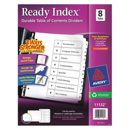 Avery Avery Ready Index Table of Contents Dividers 11132, 8-Tab Set 7278211132