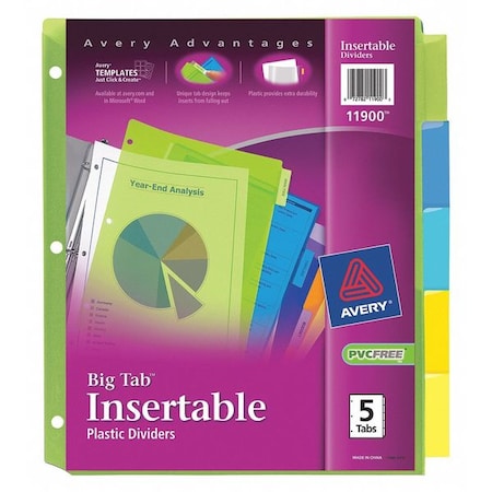 Avery Index Divider, Insertable, 5 Tabs, Colored 11900