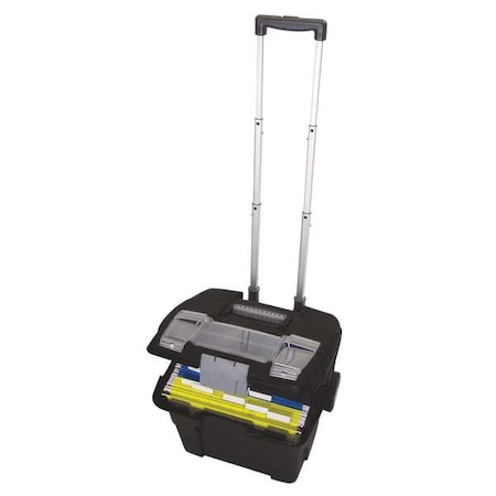 Storex File Box, Plastic, 15 in W, 16 7/8 in D, 14 1/4 in H, Locking Latch Lid Closure, Black STX61507U01C
