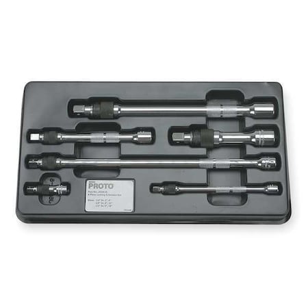 Proto Socket Extension Set 1/4", 3/8", 1/2" Dr, 2 in, 5 in, 6 in, 10 in, 12 in L, 6 Pieces, Chrome J6000-6L