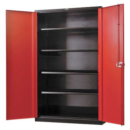 Hallowell Shelving Storage Cabinet, 78 in H, 48 in W, 24 in D, Swing, Padlock Hasp, Black/Red, 4 Shelves FK4SC8478-4ME