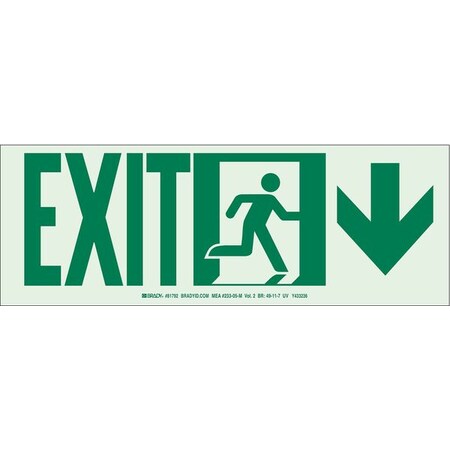 Brady Exit Sign, Polyester, 14" W, 5" H, Exit, White 81791