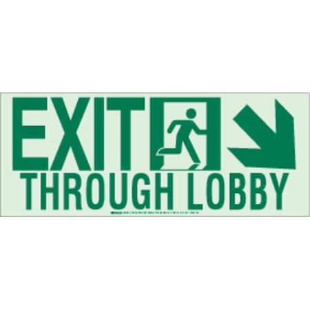 Brady Exit Sign, Aluminum, 18" W, 7" H, Exit Through Lobby, White 81824