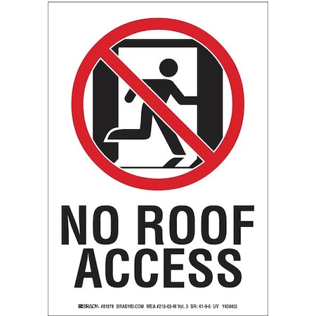 Brady No Roof Access, 7" W x 10" H, Rectangle, Polyester, 81879, PK10 81879
