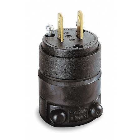 Leviton Straight Blade Plug, 1-15P, 15 A, 125V AC, 2 Pole, Screw Terminals, Non-Grounded 115PR