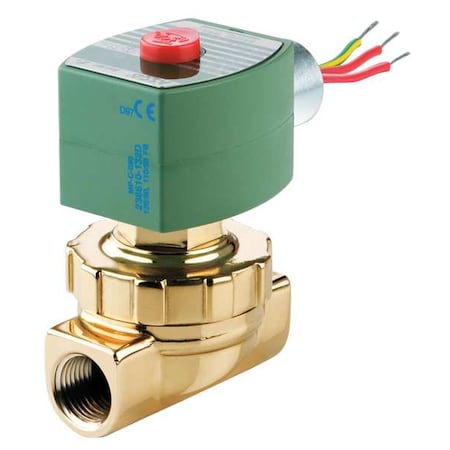 Asco Solenoid Valve, 2-Way, 2-Position, Normally Closed, 3/8 in Pipe Size, 120V AC, Compact, Brass, PTFE 8263H305