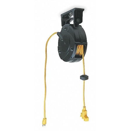 Lumapro Retractable Cord Reel, NEMA 5-15R, 14 AWG, Black Reel Color, 50 ft Length, 3 Outlets 6YF68