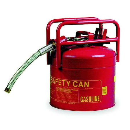 Eagle Mfg Type II Safety Can, Galvanized Steel, 5 gal, 7/8 in Metal Hose, DOT Transport, Red, Flammables 1215