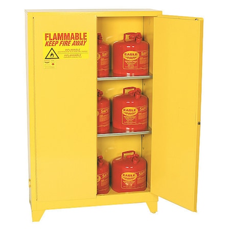 Eagle Mfg Hazardous Material Storage Cabinet, 60 gal, 2 Shelves, Steel, 34 in W x 69 in H x 34 in D, Yellow 1962XLEGS