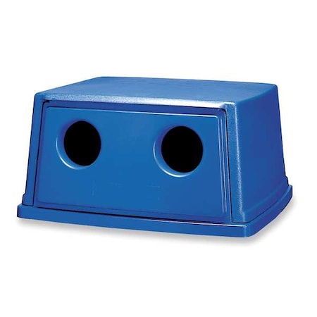 Rubbermaid Commercial 56 gal Canopy Bottle and Can Recycling Top, 23 in W/Dia, Blue, Plastic, 2 Openings FG256L00DBLUE