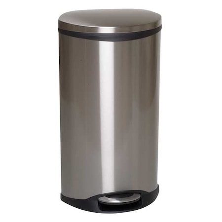 ZORO SELECT 13 gal Oval Trash Can, Silver, 18 in Dia, Step-On, Stainless Steel 6ZCL2