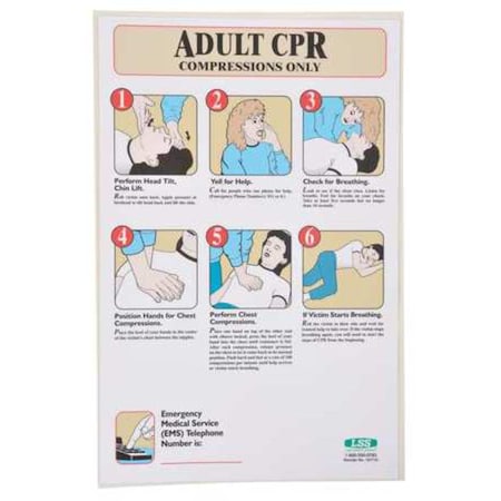 Accuform First Aid Poster, Adult CPR Compressions Only, 17 in H x, 11 in W, Plastic 197718