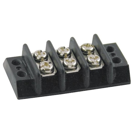 Zoro Select Terminal Strip, 3 Pole, 2 Row, 15 A, 300 V AC, 14 AWG, Screw Termination 6ZEF3