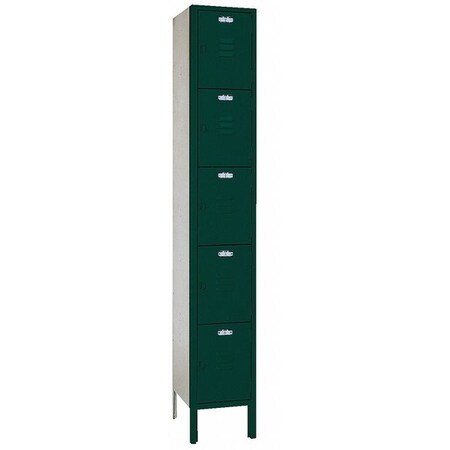 Lyon Box Locker, 12" W, 12" D, 66" H, (1) Wide, (5) Openings, Forest Green 66C5302SU