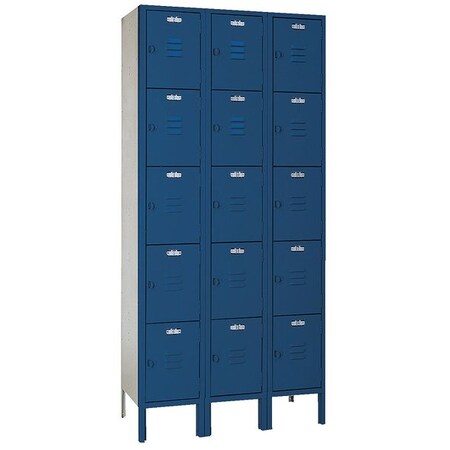 Lyon Box Locker, 36" W, 12" D, 66" H, (3) Wide, (15) Openings, Ocean Blue 4BC53023SU