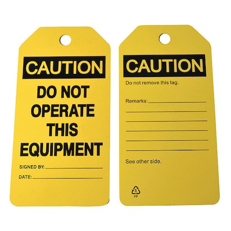 Zoro Select Caution Tag, Machine and Operational, Polypropylene, 5 3/4 in H x 3 in W, Yellow, Rectangle, 6 PK 6CDA1