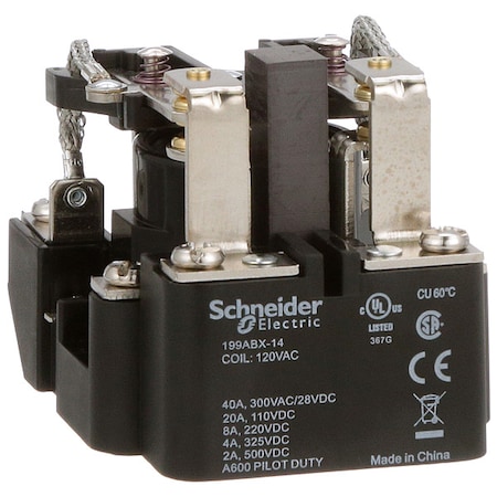 Schneider Electric Surface, Open Power Relay, Octal, 40 A, 8 Pins, Screw 199ABX-14