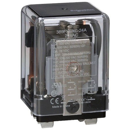 Schneider Electric Flange Mount, Enclosed Power Relay, Octal, 25 A, 8 Pins, Quick Connect 389FXBXC1-24A