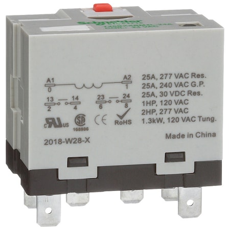 Schneider Electric Plug-In, Enclosed Power Relay, Square, 25 A, 6, Quick-Connect 725BXXBM4L-24A