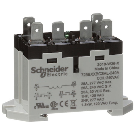 Schneider Electric DIN Rail & Top Flange, Enclosed Power Relay, Square, 25 A, 6 Pins, Quick Connect 725BXXBC3ML-240A