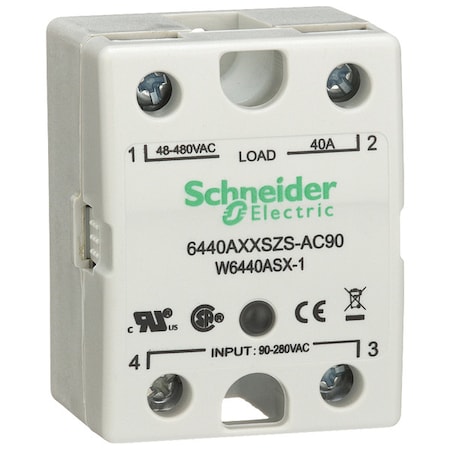 Schneider Electric Solid State Relay, 90 to 280VAC, 40A 6440AXXSZS-AC90