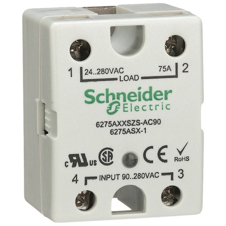 Schneider Electric Solid State Relay, 90 to 280VAC, 75A 6275AXXSZS-AC90