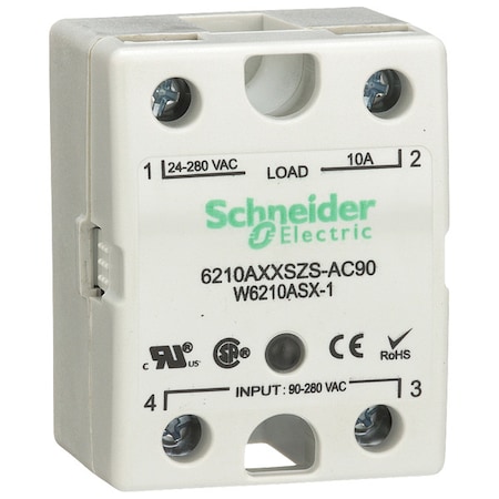Schneider Electric Solid State Relay, 90 to 280VAC, 10A 6210AXXSZS-AC90