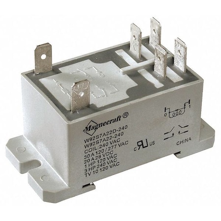 Schneider Electric DIN Rail & Top Flange, Enclosed Power Relay, Square, 30 A, 6, 1/4 in Tab Terminal 92S7A22D-120A