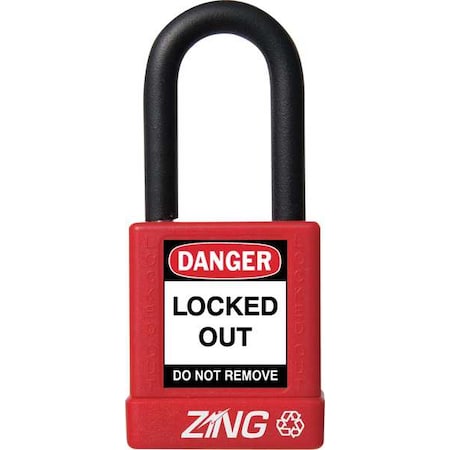 Zing Lockout Padlock, Keyed Different, Aluminum, Red, 1 1/2 in Shackle Height, 1 1/2 in Body Width 7030