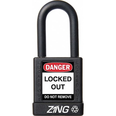 Zing Lockout Padlock, Keyed Alike, Aluminum, Black, 1 1/2 in Shackle Height, 1 1/2 in Body Width 7037