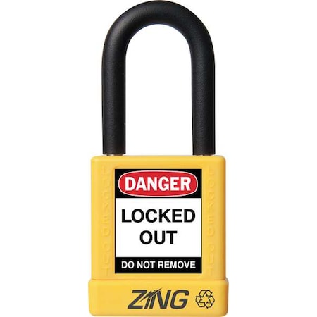 Zing Lockout Padlock, Keyed Different, Aluminum, Yellow, 1 1/2 in Shackle Height, 1 1/2 in Body Width 7038