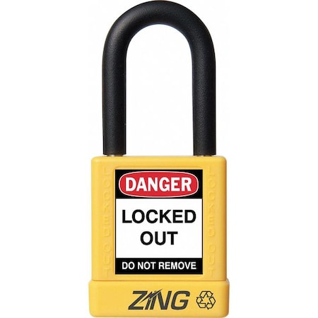 Zing Lockout Padlock, Keyed Alike, Aluminum, Yellow, 1 1/2 in Shackle Height, 1 1/2 in Body Width 7039