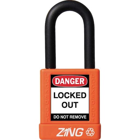 Zing Lockout Padlock, Keyed Alike, Aluminum, Orange, 1 1/2 in Shackle Height, 1 1/2 in Body Width 7043