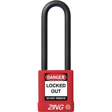Zing Lockout Padlock, Keyed Different, Aluminum, Red, 3 in Shackle Height, 1 1/2 in Body Width 7046