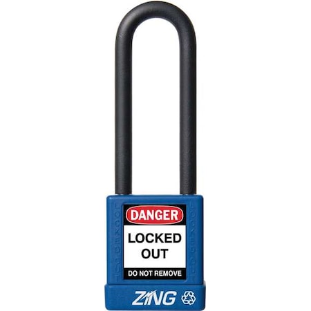 Zing Lockout Padlock, Keyed Different, Aluminum, Blue, 3 in Shackle Height, 1 1/2 in Body Width 7048