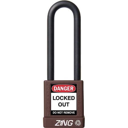 Zing Lockout Padlock, Keyed Different, Aluminum, Brown, 3 in Shackle Height, 1 1/2 in Body Width 7060