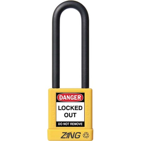 Zing Lockout Padlock, Keyed Alike, Aluminum, Yellow, 3 in Shackle Height, 1 1/2 in Body Width 7055