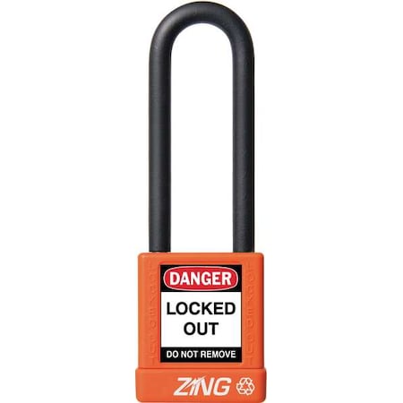 Zing Lockout Padlock, Keyed Different, Aluminum, Orange, 3 in Shackle Height, 1 1/2 in Body Width 7058