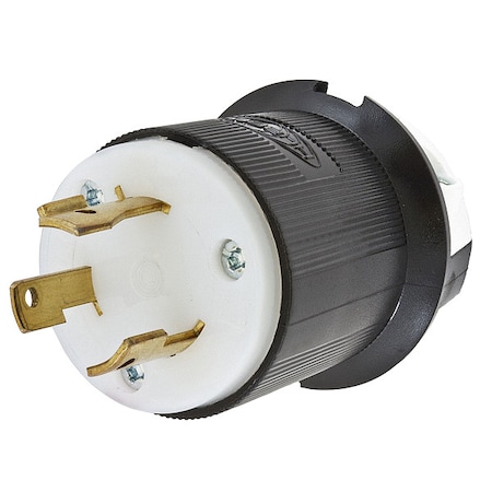 Hubbell Wiring Device-Kellems Locking Plug, L8-30P, 30 A, 480V AC, Single Phase, 2 Pole, Screw Terminals, Black, White HBL2641