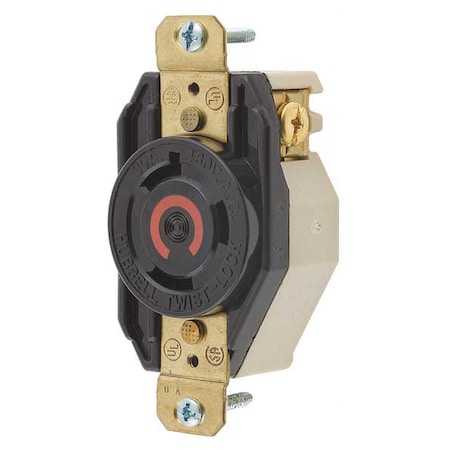 Hubbell Wiring Device-Kellems Locking Receptacle, L8-30R, 30 A, 480V AC, Single Phase, 2 Pole, Flush Mount, Screw Terminals HBL2640
