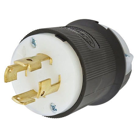 Hubbell Wiring Device-Kellems Locking Plug, Non-NEMA, 30 A, 250V AC, Three Phase, 3 Pole, Screw Terminals, Black, White HBL3431GCB