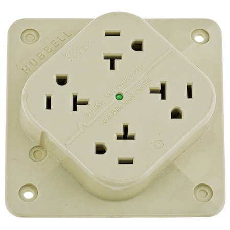Hubbell Wiring Device-Kellems Straight Blade Receptacle, 5-20R, 20 A, 125V AC, 2 Pole, 3 Wire, Surface Mount, Grounded HBL420IS