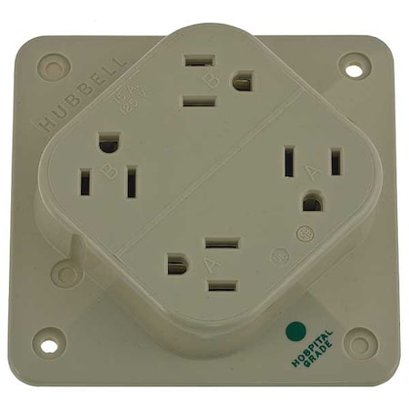 Hubbell Wiring Device-Kellems Straight Blade Receptacle, 5-15R, 15 A, 125V AC, 2 Pole, 3 Wire, Surface Mount, Grounded HBL415HI