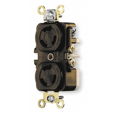 Hubbell Wiring Device-Kellems Duplex Locking Receptacle, L6-15R, 15 A, 250V AC, Single Phase, 2 Pole, Flush Mount, Brown HBL4550