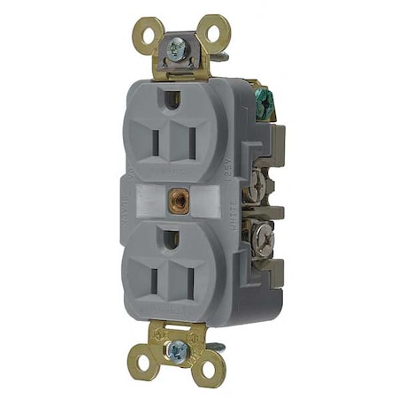 Hubbell Wiring Device-Kellems Straight Blade Receptacle, 5-15R, 15 A, 125V AC, 2 Pole, 3 Wire, Flush Mount, Grounded HBL5262GY