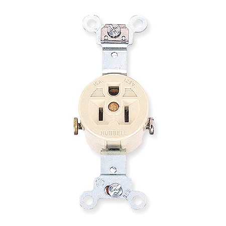 Hubbell Wiring Device-Kellems Straight Blade Receptacle, 5-15R, 15 A, 125V AC, 2 Pole, 3 Wire, Flush Mount, Grounded HBL5251I