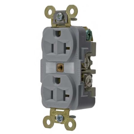 Hubbell Wiring Device-Kellems Straight Blade Receptacle, 5-20R, 20 A, 125V AC, 2 Pole, 3 Wire, Flush Mount, Grounded HBL5362GY