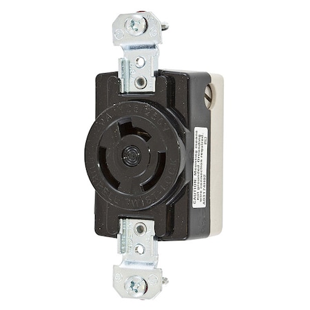 Hubbell Wiring Device-Kellems Locking Receptacle, Non-NEMA, 20 A, 125/250V AC, Single Phase, 3 Pole, Flush Mount, Screw Terminals HBL7310B